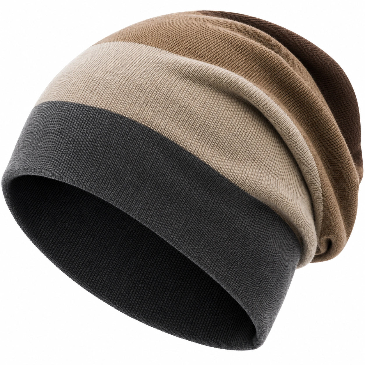 Unisex Beanie mit Streifen in Braun/Beige/Schwarz