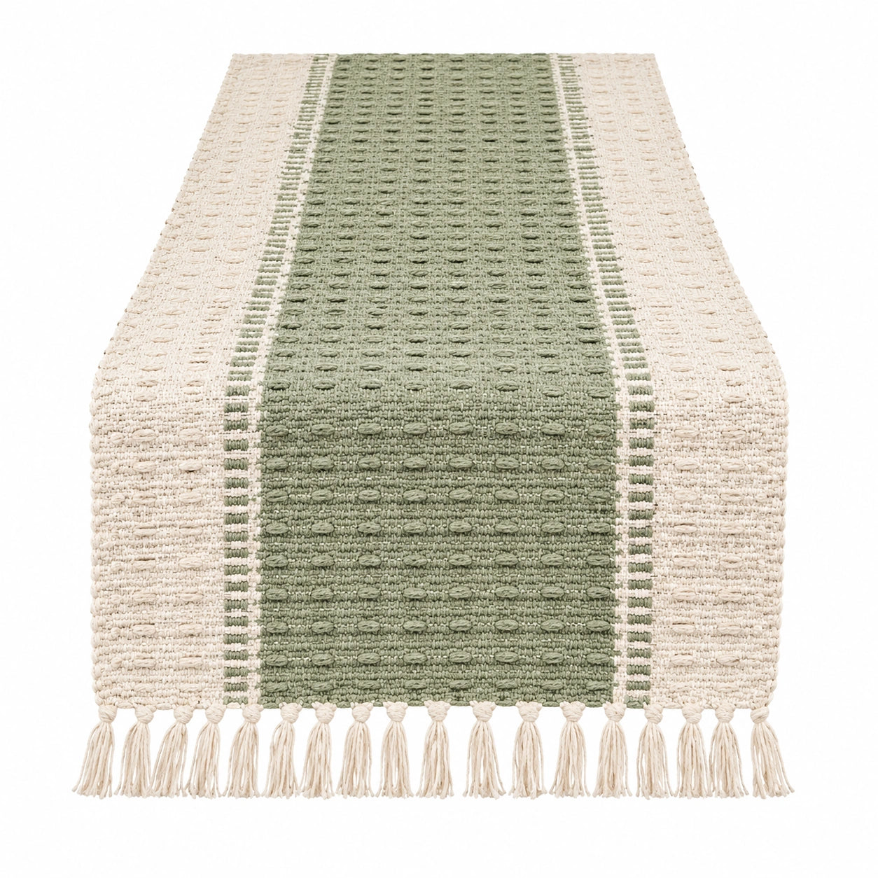 Tischläufer Handgefertigt Grün/Beige mit Strukturmuster