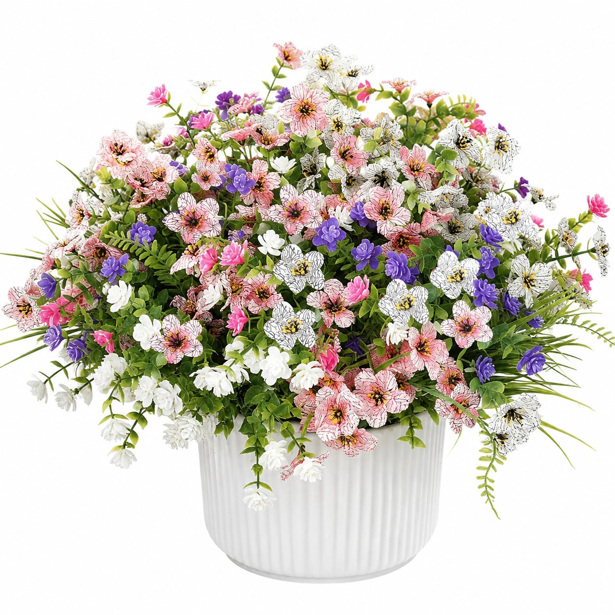 Künstliches Blumengesteck im Keramiktopf, Weiß/Rosa/Lila