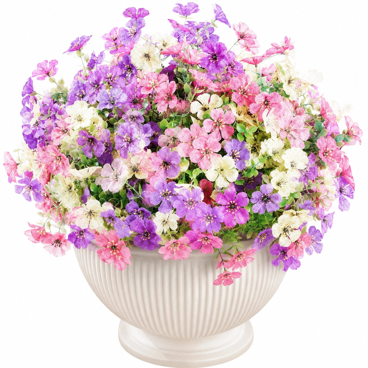 Mehrfarbiges künstliches Blumenarrangement im Keramiktopf